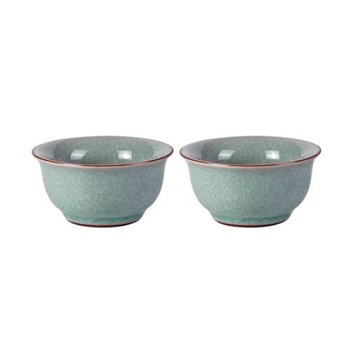 KAMMAK Japanese Tea Cups, 2 Oz Small Handmade Ceramic Teacups, Set of 2 - style: Ice Crackle Glaze-Bell