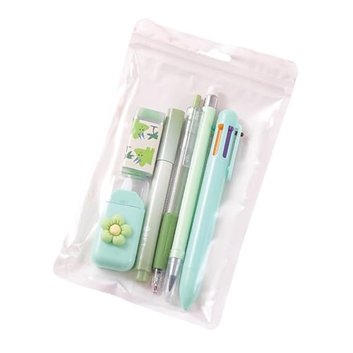 MOZXIRZ 6 Pcs Cute Green Stationery Set for Women Back to School Supplies Office Supplies Including Gel Ink Pens 6-in-1 Ballpoint Pens Pencil Eraser (Green) - color: Green