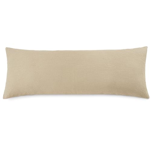 PHF Cotton Waffle Body Pillowcase with Zipper 20" x 54", Khaki, No Insert - color: Khaki, size: 54" x 20" (Pack of 1)