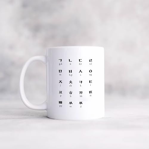 Panvola Hangul And English Alphabet Korean Ceramic Mug 11oz White
