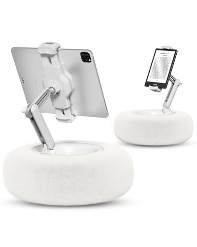 Viozon Tablet Stand Pillow, Compatible with 4.7"-13" Phone/Tablet, iPad, iPhone, Samsung, Google, Kindle, 360°Adjustable Phone Holder for Bed with Soft Plush Fabric, and Detachable Bowl, White - color: White