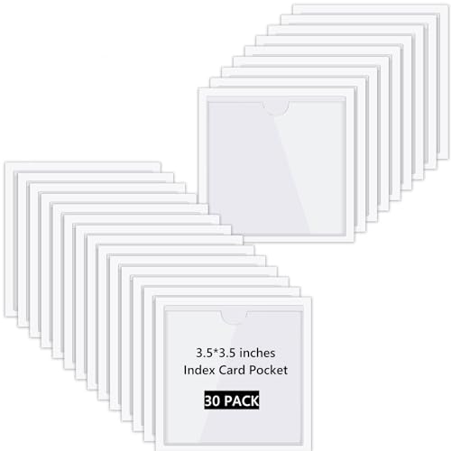 Chinco 30 Pcs Self Adhesive Clear Index Card Pockets,3.5 x 3.5 Inches - size: 3.5 x 3.5 Inches
