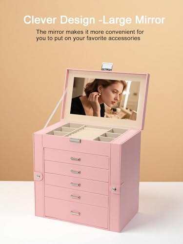 BOOVO Large Jewelry Box for Women 6 Layer - color: Silver and Pink, size: 6 Layer