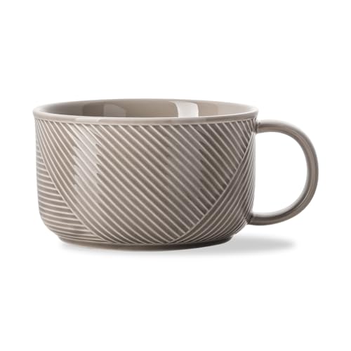 Ceramic Soup Bowl with Handle, 38 oz Microwave Safe, Grey - color: Gray