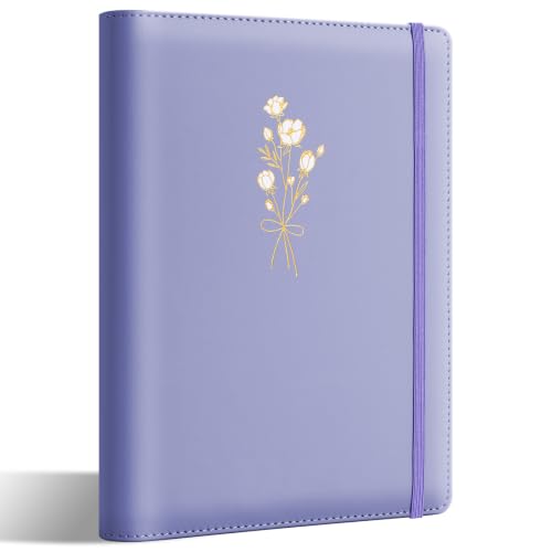 Ovesmusl Aesthetic A5 Binder 6 Ring, PU Leather Refillable Planner Cover - color: Purple-flowers, size: A5