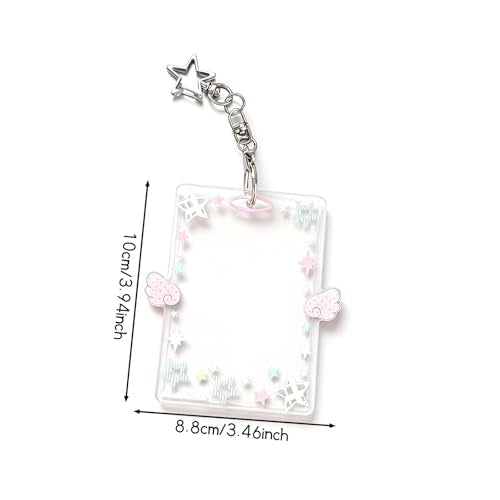 2 Pieces Star Wing-Shaped Photocard Holder Keychain - Clear Acrylic Protective Sleeve for ID, Bus, Student Card (Blue,Green)