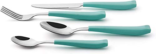 ANNOVA Silverware Set Stainless Steel Colorful Handle Tableware Kitchen Flatware Set Utensils, Includes Dinner Knives, Forks, Spoons & Dessert Spoons (Turquoise, 16 Pieces) - color: Turquoise 16Pieces