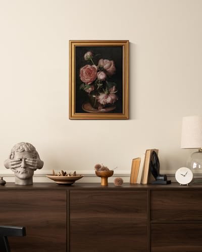 HUARCEY Gold Framed Canvas Wall Art, Peony Floral Prints Decor, 12x16 Inch - color: Peony, size: 16"L x 12"W