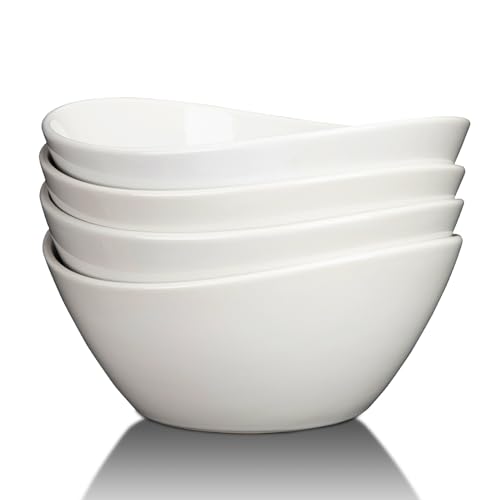 GarveeHome 8 in Ceramic Deep Soup Bowls & Salad Bowls - 42 oz Large Bowls Set of 4 for Kitchen - White Ceramic Serving Bowls for Salads, Cereal, Soup, Dishwasher & Microwave Safe - size: 42 OZ