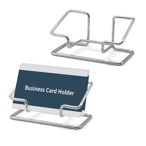 2 PCS Metal Business Card Holder for Desk, Modern Card Display Stand, Vertical and Square Business Card Organizer for Office, Home, Exhibition (Silver) - color: Silver