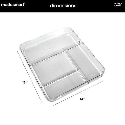 madesmart Clear 4 Compartment Drawer Organizer, Grey - color: Clear
