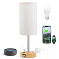 Fenmzee 17.4" Bedside Lamp for Bedroom - Dimmable Touch, USB A+C, AC Outlet - color: Cream Shade-Wood Base, size: 17.4"