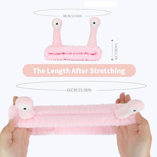 PERFECTSIGHT Kawaii Headband for Spa, Makeup, Washing Face, Party - 2 Pack Cute Hair Band for Shower Beauty Skincare, Soft Facial Headbands for Girls and Women (Green+Pink Snail) - color: Green+Pink Snail