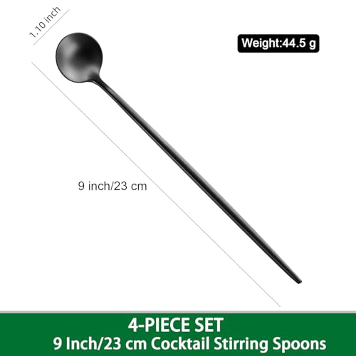 9 Inch Matte Black Iced Tea Spoons,4 PCs Sturdy Long Spoon For Stirring Coffee,Cocktail,Milk,Dessert,SS18/10 Satin Black Long Handle Iced Teaspoons For Mixing,Latte Spoons Set - color: Black, size: 9 Inch