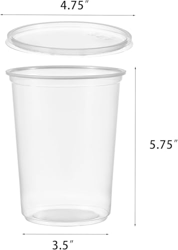 Jaluxing [42 Sets - 32 oz. Plastic Deli Food Storage Soup Togo Containers With Airtight Lids Clear Disposable Takeout Quart Container (Formerly FULING)
