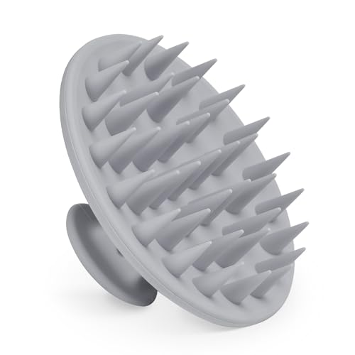 Meartchy Silicone Scalp Massager Shampoo Brush, Scalp Brush for Hair Growth & Dandruff Removal, Hair Scrubber Scalp Stimulator Exfoliator Brush with Soft Bristles for Wet Dry Scalp Care (Grey) - color: Grey