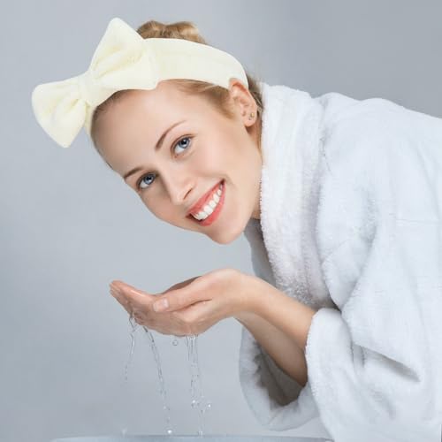 10 Pack Cute Beige Soft Microfiber Spa Headbands for Women & Girls - color: Beige