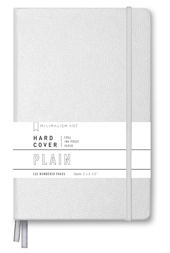 Minimalism Art, Premium Hard Cover Notebook Journal, Classic 5" x 8.3", 122 Numbered Pages, Gusseted Pocket, Ribbon Bookmark, Extra Thick Ink-Proof Paper 120gsm, San Francisco (Plain, White) - color: White, style: Minimalist