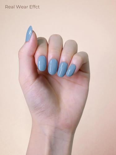 Real Gel Nail Strips (No UV Light Needed) - 44Pcs Salon Quality Nail Stickers - Long Lasting Polish Wraps for Women, Easy Apply & Remove (Moss Blue) - color: Moss Blue