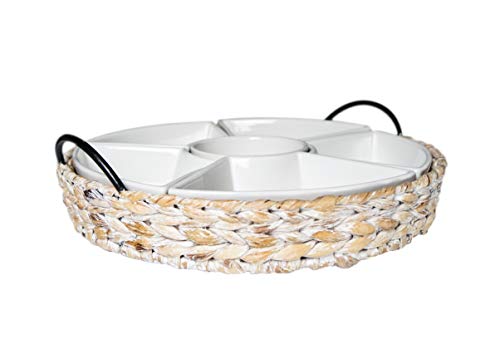 Ceramic Serving Trays, RANDEFURN Serving Platters with 6 Removable Dishes, Serving Tray for Parties, Food Tray 15.5 x 15.5 Inches, Perfect for or Chips,Whitewash - color: Whithewash