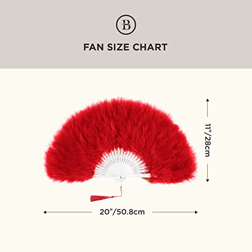 BABEYOND 1920s Marabou Feather Folding Hand Fan - color: Red