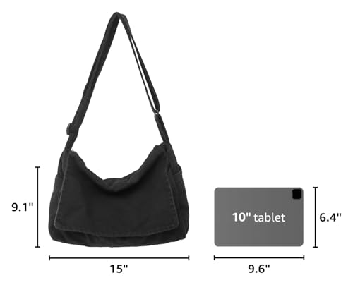 Messenger Bag for Women Men Satchel Bag Canvas Crossbody Shoulder Bag Casual Sling Bag - color: Black