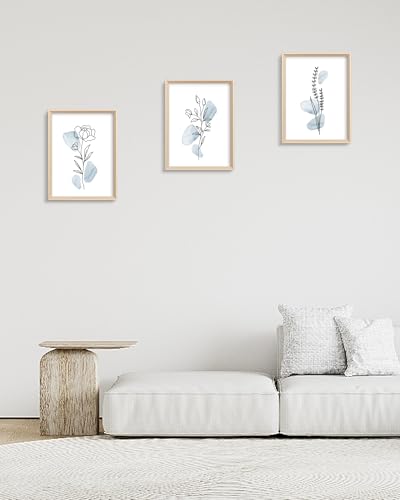 HesenDot Blue Floral Framed Wall Art, Minimalist Botanical Canvas Prints - color: Framed Blue Floral, size: 16"L x 12"W