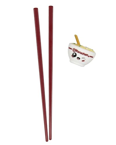 Seven Times Six Maruchan Ramen Kawaii Face Instant Lunch 4 Piece Noodle Ramen Bowl Set w Bowl, Spoon, Chopsticks, and Chopstick Holder