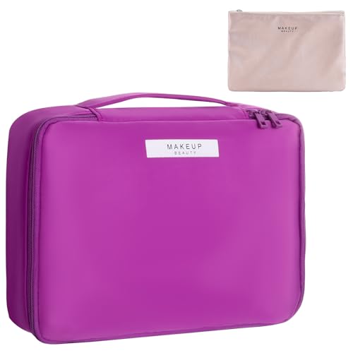 Queboom Travel Makeup Bag Cosmetic Bag Toiletry Bag for Women & Men, Violet - color: Deep purple-1pcs