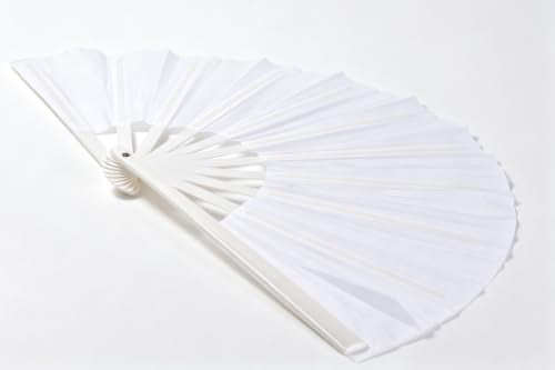 2 Pack Large Folding Hand Fan,White Chinese Kung Fu Tai Chi Fan Nylon-Cloth Fan for Men and Women Performance, Dance, Decorations, Festival, Gift (Folding Fan White+case 2p) - color: White+white