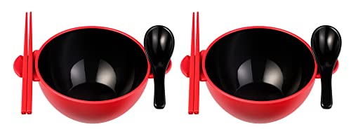Ozeri Earth Ramen Bowl 6-Piece Set, Made from Plant-Derived and Other Natural Materials, Red with Black - color: Red with Black