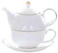 Ceramic Tea for One Set, 12oz Teapot& 8.2oz Cup (White) - color: White