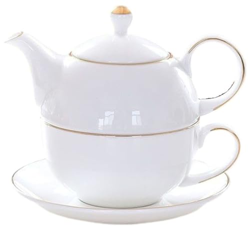 Ceramic Tea for One Set, 12oz Teapot& 8.2oz Cup (White) - color: White