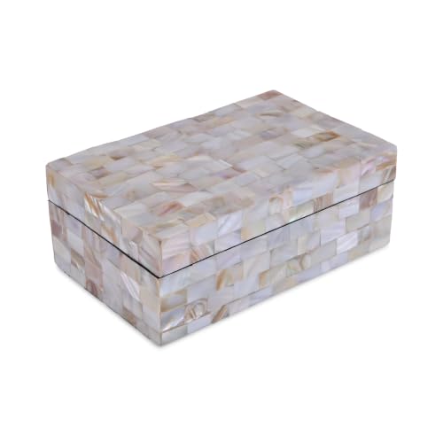 Perilla Home Home Decor Decorative Storage Wooden Box Organizer Tool Stash Card Craft Treasure Trinket Memory Keepsake Jewelry Box for Men and Women, Gifts For All, Mother of Pearl - color: Wooden and off white