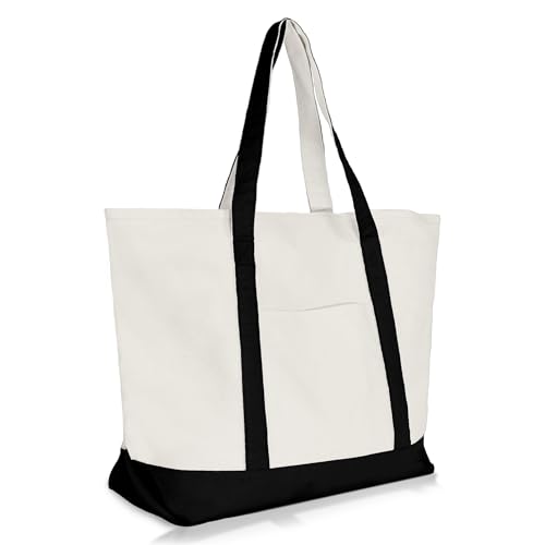 22" Heavy Duty Cotton Canvas Tote Bag (Zippered) - color: Black