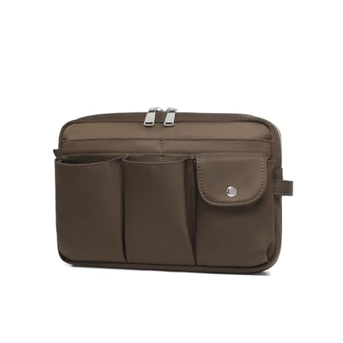 Pencil Holder Storage Bag for Women, Large Capacity Zippered Pencil Case with Multiple Pockets, Nylon Canvas Stationery Organizer for Office, Travel & Daily Use (Nylon,Brown) - color: Brown/Nylon