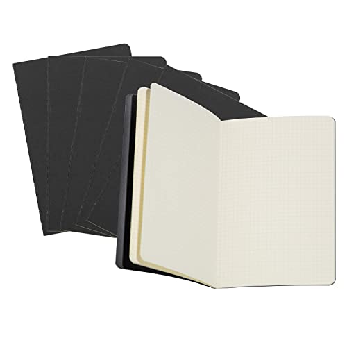 TWONE 6 Pack Notebooks Journal - 60 Square Grid Page/30 Sheets, Premium Thick Paper Soft Cover Journal for Travel, Office, Work, Office, Home, School, Business Writing,5.5” x 8.3” (Black) - style: Squared