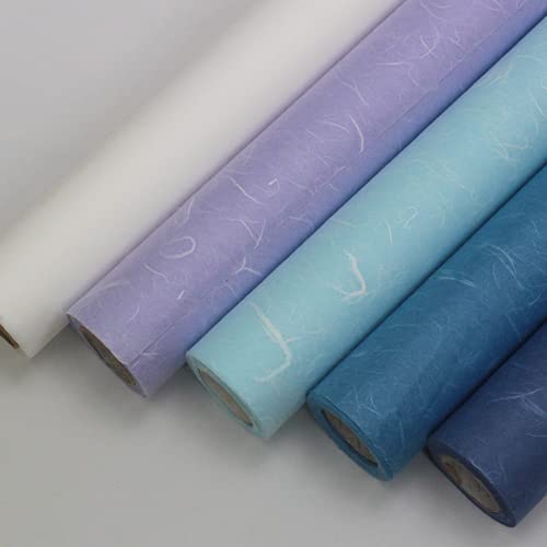 Korean Traditional Mulberry Paper, Colored Hanji Paper Roll, Natural Fiber Texture, Unyong (Sky blue, 10.4" x 787.4") - color: Sky blue, size: 10.4" x 787.4"