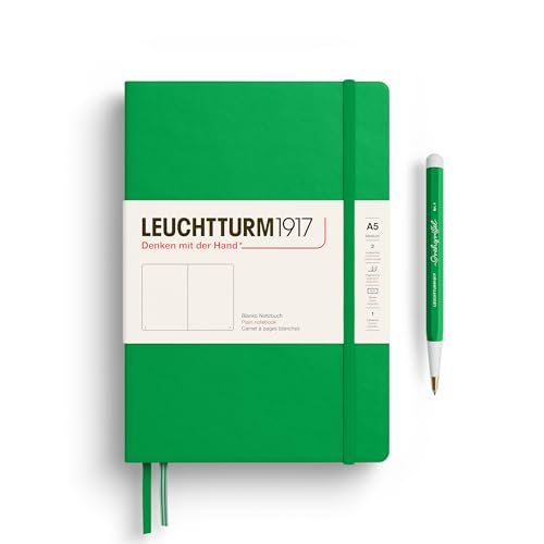 LEUCHTTURM1917 - Notebook Hardcover Medium A5-251 Numbered Pages for Writing and Journaling - Thinking Ahead (Plain Paper, Spring Leaf) - color: Spring Leaf, style: Minimalist