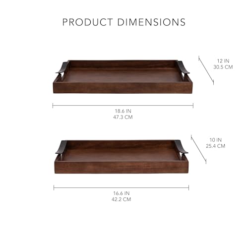 Ellementry Wooden Serving Tray Set – Decorative Tray for Coffee Table, Kitchen & Dining, Serving Platters, Breakfast & Snack Tray - color: Mellow Brown