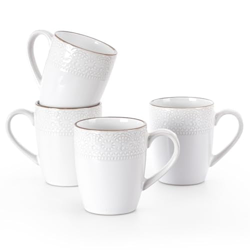 famiware Eden Coffee Mugs Sets of 4, 12 oz Ceramic Stoneware Mug Cup Set - color: White Floral, size: 4pcs
