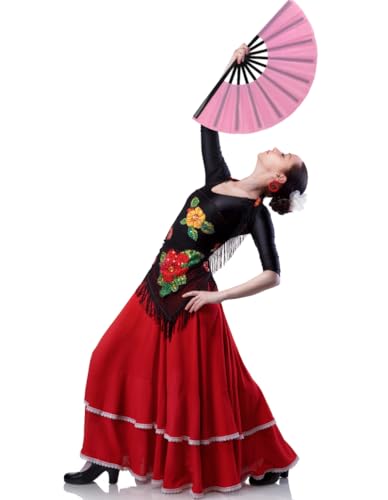 2 Pack Large Folding Hand Fan for Men/Women, Rave Fan Vintage Retro Fabric Fans, Chinese Kung Fu Tai Chi Hand Fan for Festival, Dance, Gift, Performance, Decorations (Pink) - color: 2 Pink