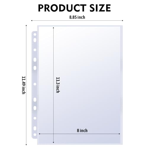 100 Pack 8x10 Photo Sleeves for 3 Ring Binder - Holds 200 Photos, Archival Safe, Acid-Free, Clear Plastic Page Protectors for Photo Albums, Postcards, Pictures - size: 8" X 10"