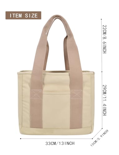 TeeYee 16oz Canvas Tote Bag Casual Multi Pocket Work Bag for Women - color: Lightkhakim, size: Medium