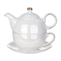 Tea for One Set, Teapot and Cup Set, Pearl White - color: Pearl White