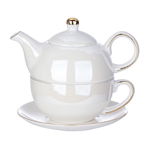 Tea for One Set, Teapot and Cup Set, Pearl White - color: Pearl White
