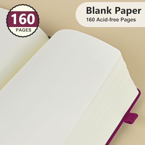 Blank Journal Notebook 5.9"×8.5", Leather Sketchbook,160 Pages Sketch book - color: Wine red, size: Blank Page