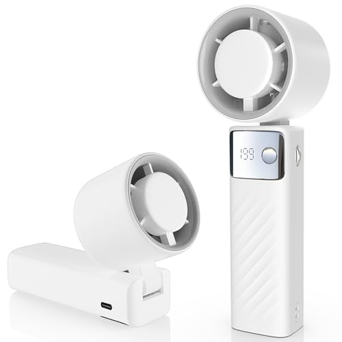 YOSHENMO Portable Handheld Turbo Fan - Foldable Mini Fan with Air Turbo Tech, 1-199 Speed Adjustment, 20H Runtime, LED Display, Battery-Powered for Indoor/Outdoor Use Light White - color: Light White, size: Small