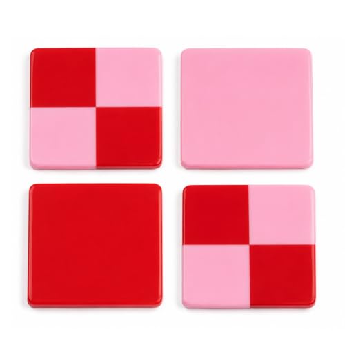 Folkulture Pink & Red Decorative Coasters Set of 4, Non Slip, 4 Inch - color: Checkered Valentine
