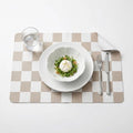 Set of 6 Checkerboard Non-Slip Washable Placemats for Dining Table - color: Beige